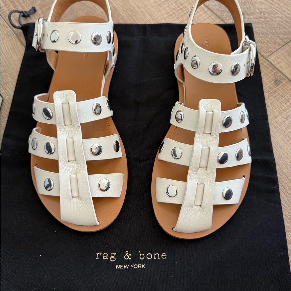 Rag & Bone Cream Sandals with Silver Studs